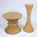 Collection of 2 unique tables with bamboo base in the shape of a sheaf, designed by John and Elinor