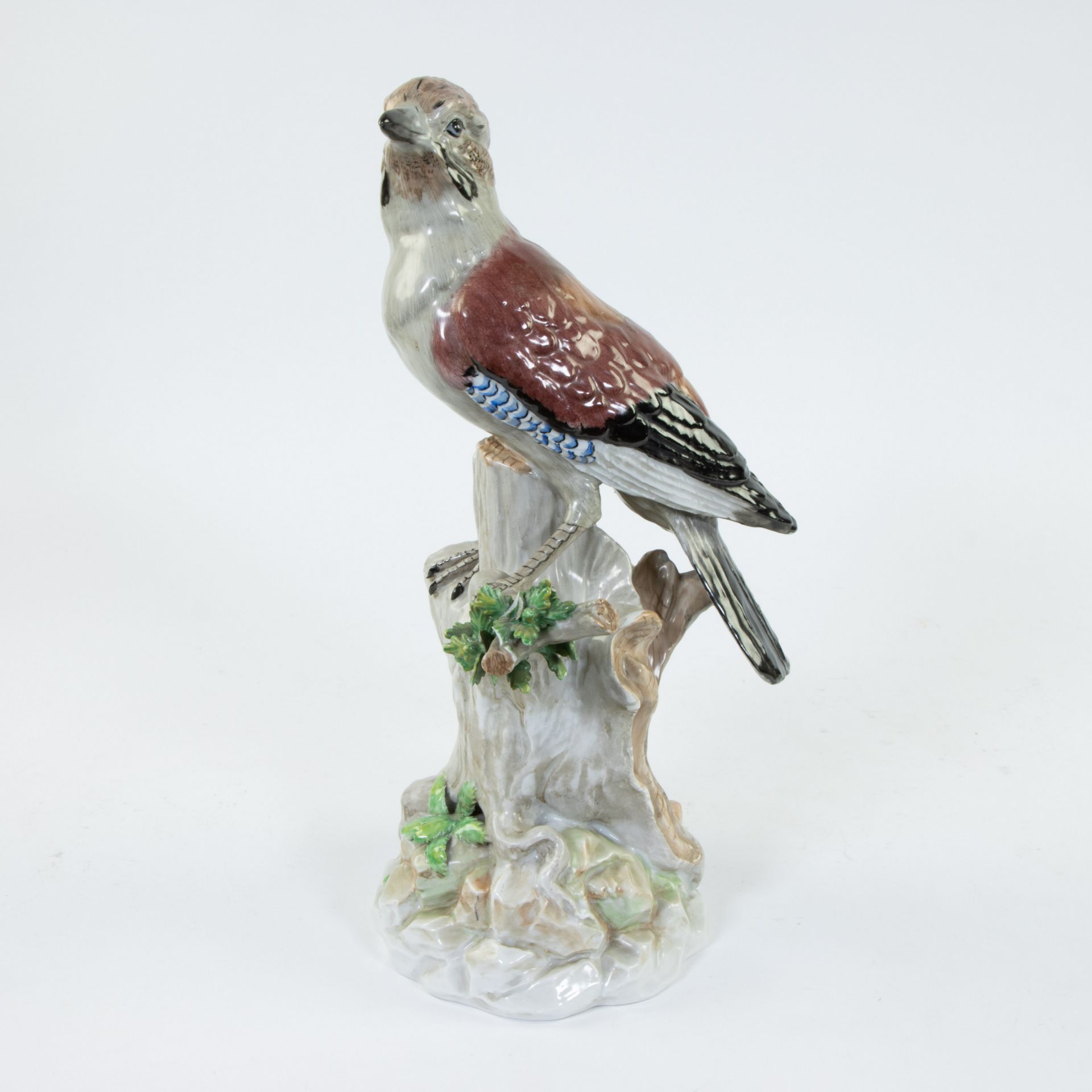 Beautiful, colourful porcelain bird on a tree stump, marked Dresden - Bild 2 aus 5