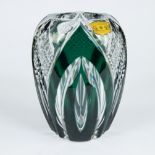 Val Saint Lambert green and colourless cut crystal Art Deco vaa, signed, Hubert Lega, numbered 45/25