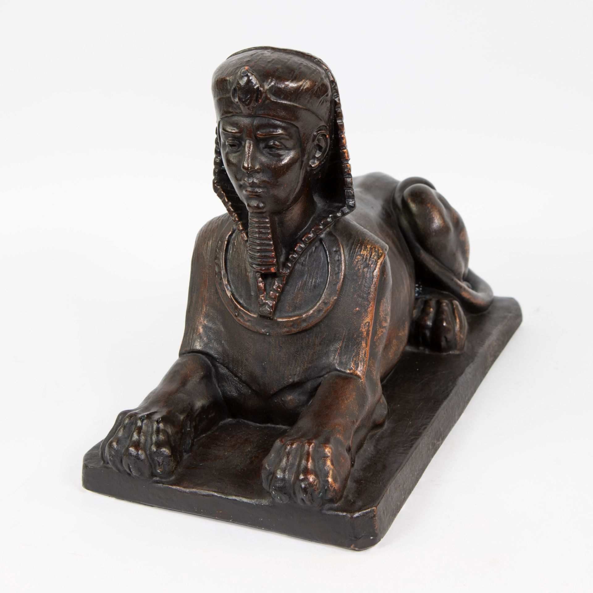 Large patinated Sphinx in plâtre de Paris, French, ca 1900