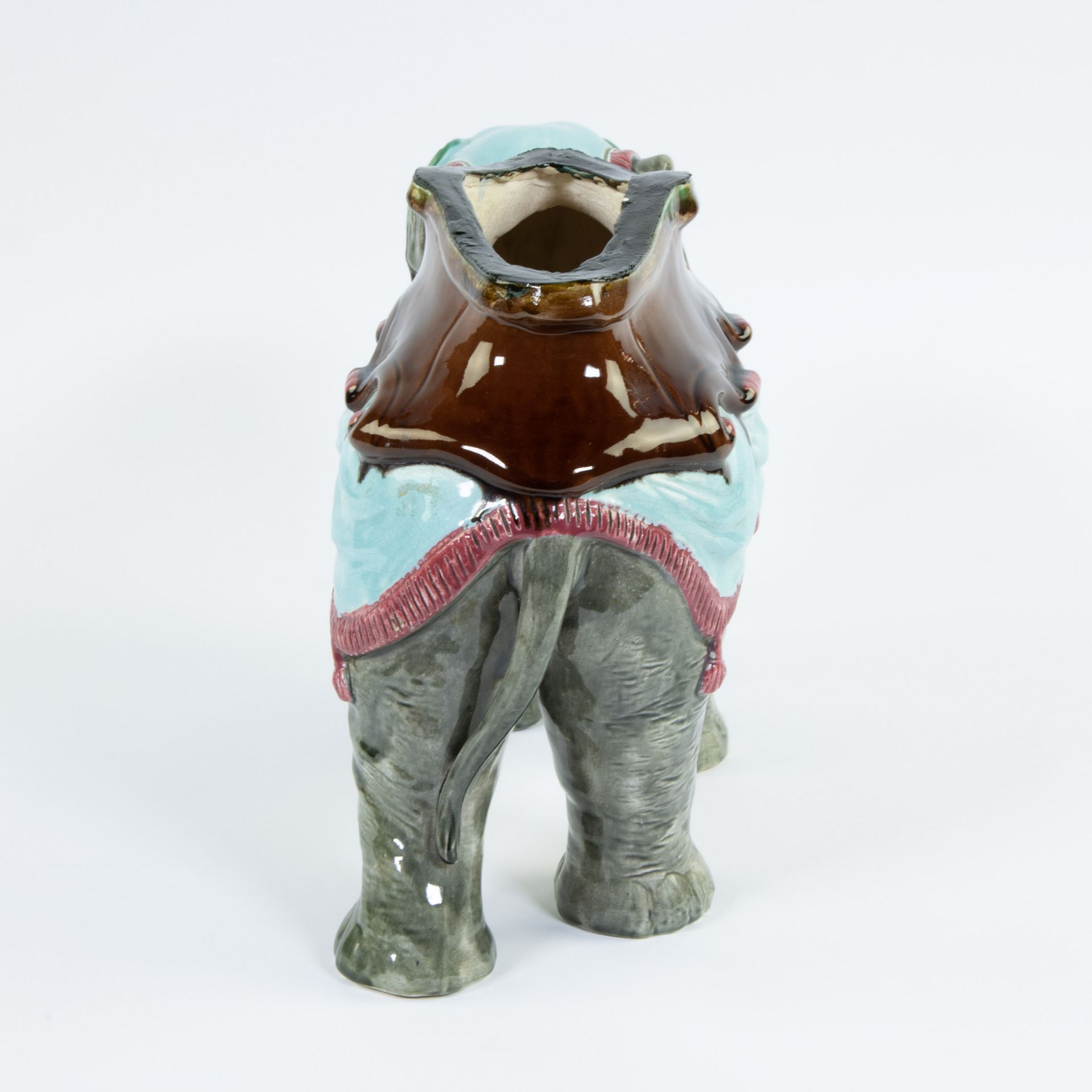 Antique barbotine elephant, majolica, jardinière, 1880-1900 - Image 3 of 7