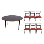 Danish round vintage table in teak and 6 chairs marked, Sibast furniture Denmark, 1960s, design Arne
