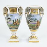 Pair of Empire vases with hand-painted decor of Southern landscapes