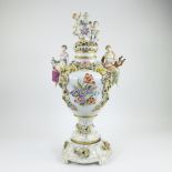 Exceptionally large porcelain decorative vase with finely elaborate decor of floral garlands and fig