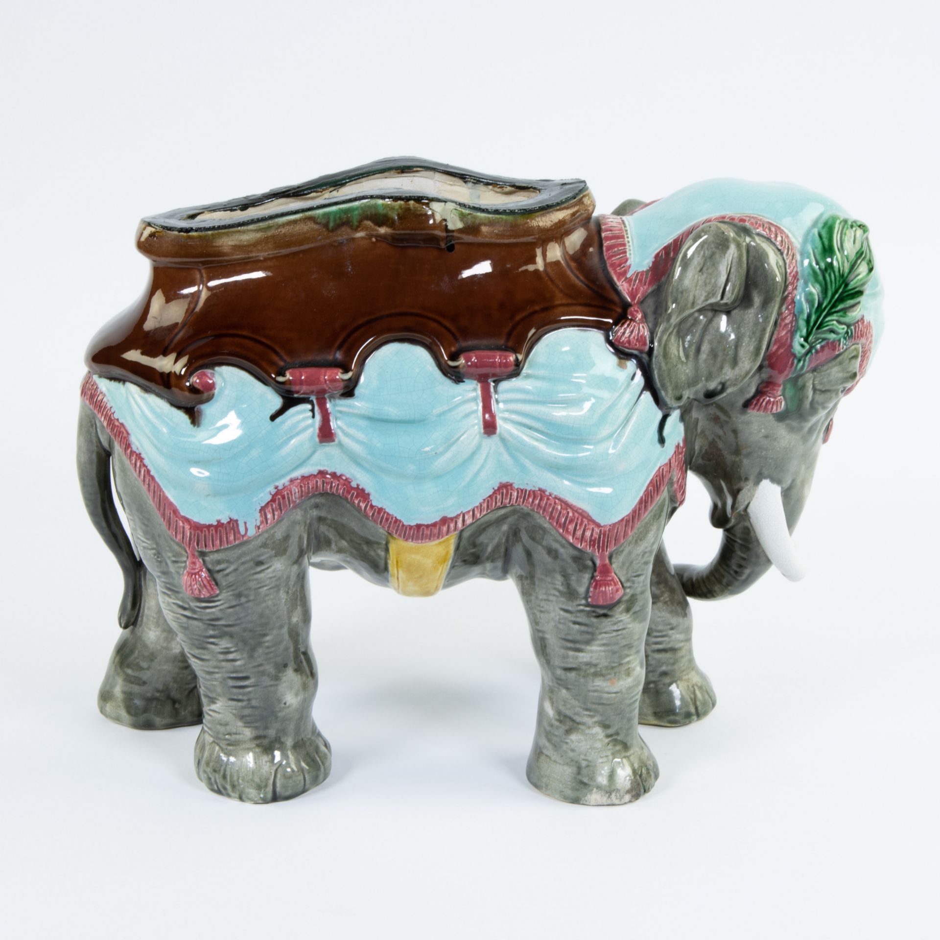 Antique barbotine elephant, majolica, jardinière, 1880-1900 - Bild 4 aus 7