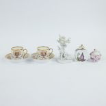 Collection of porcelain: 2 cups early 19th century Paris, tea caddy Meissen 18th century, pastoral g