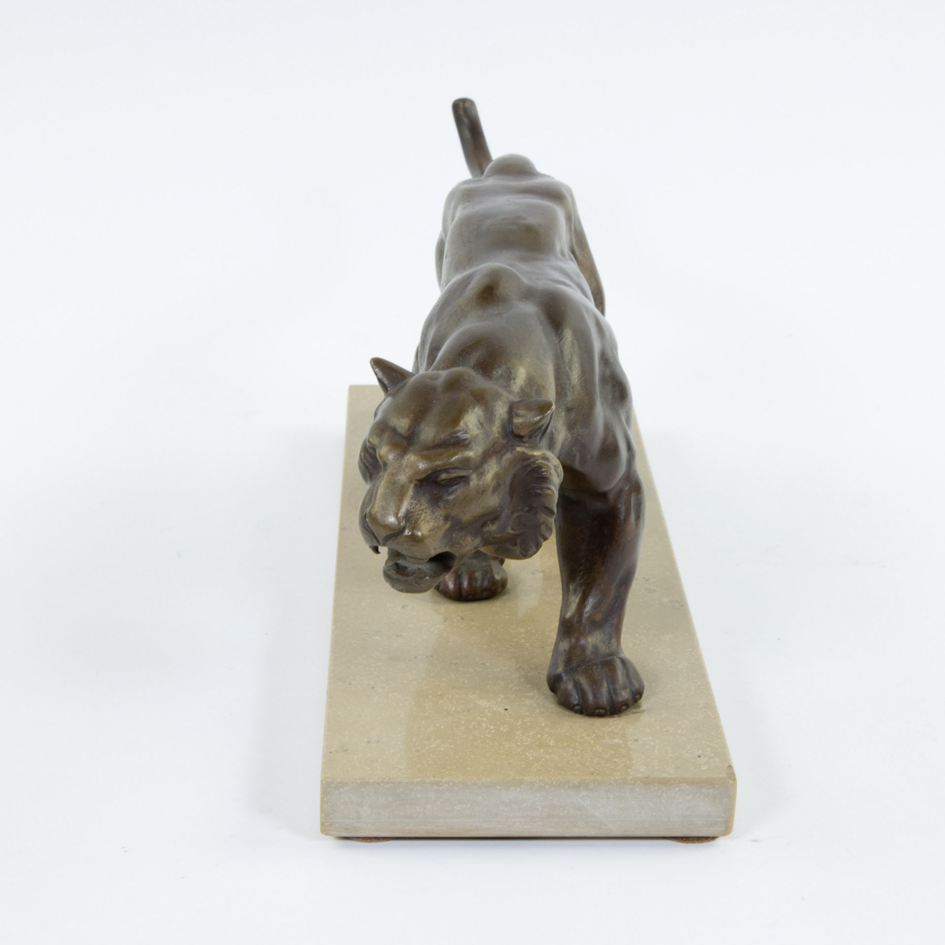 Art Deco large bronze panther on marble base - Image 4 of 6