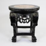 Chinese pied de stalle in hardwood with marble top