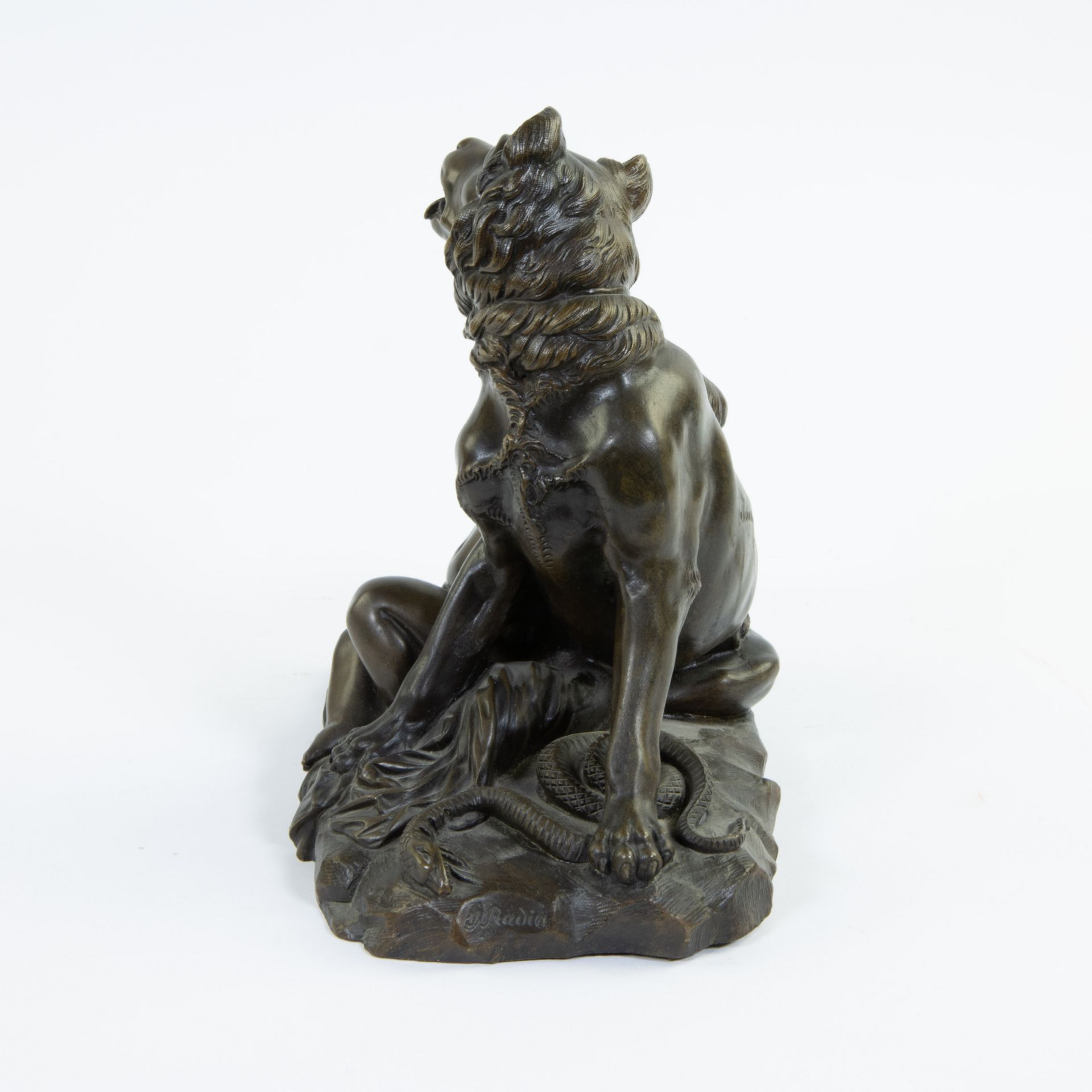 Bronze statue of a dog with child, signed - Image 2 of 5