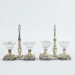 2 beautiful double silver and crystal salt vessels, in the form of two cut crystal goblets with silv