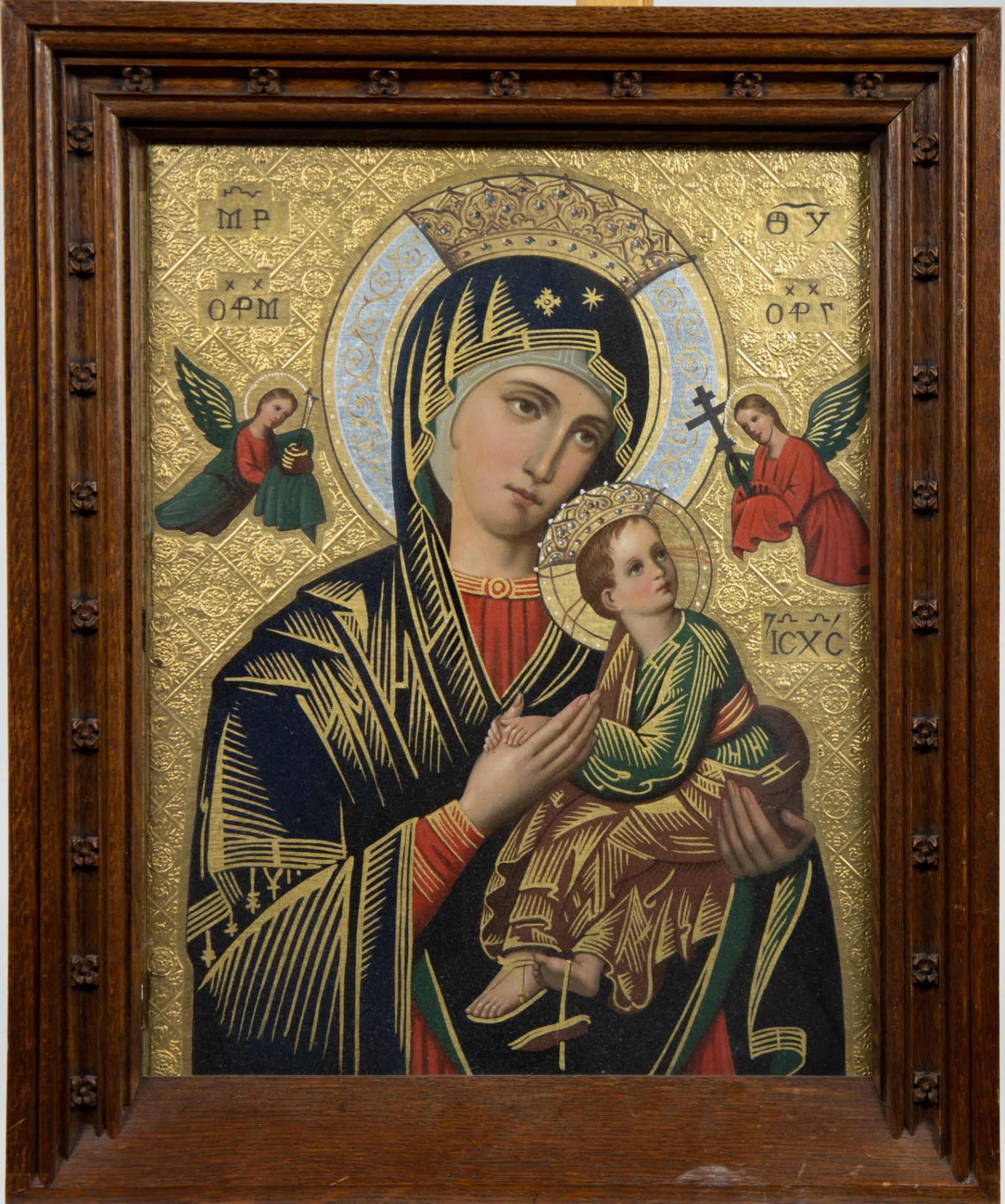 19th century oil on canvas marouflé Madonna with child