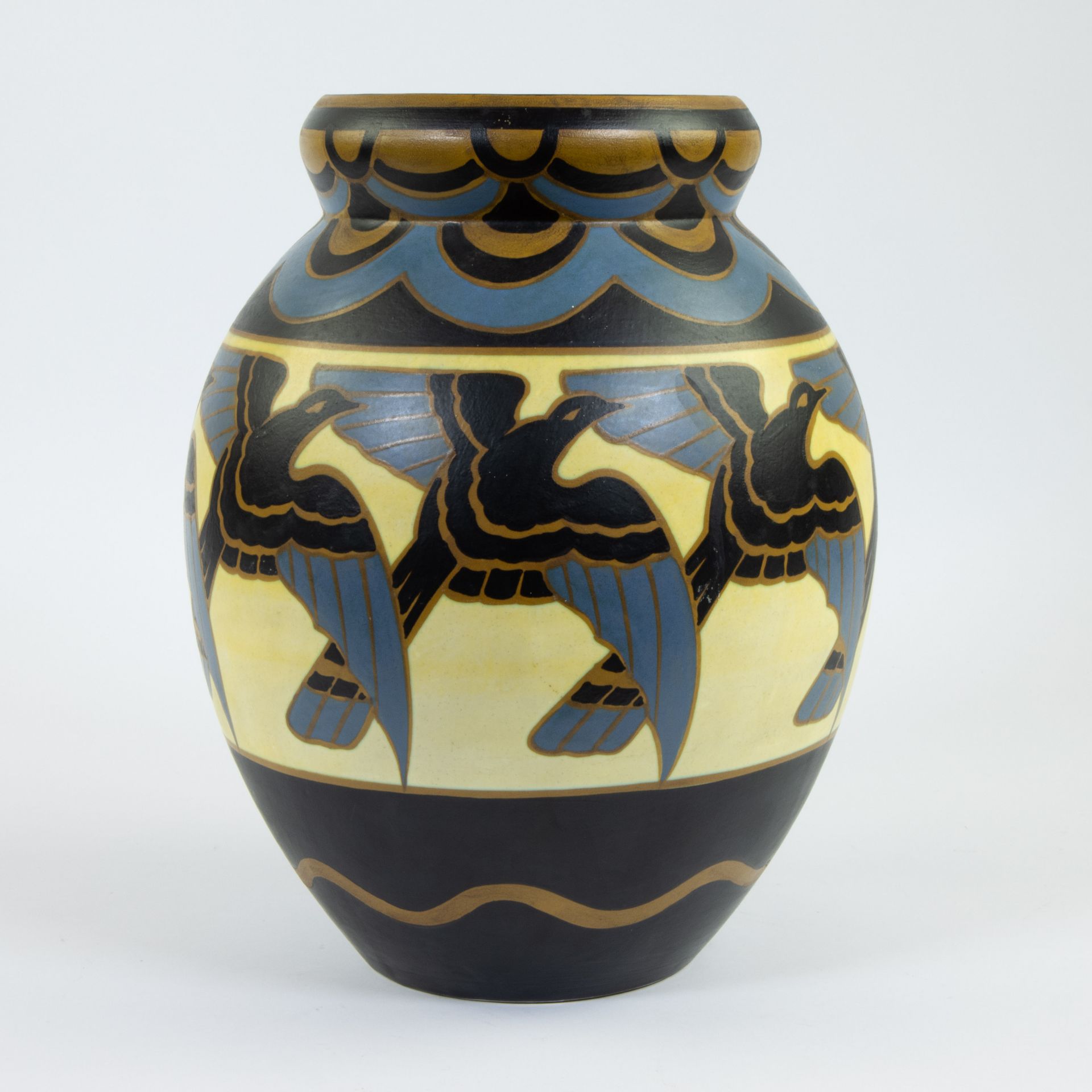 Charles Catteau, Boch Frères Keramis Vase, polychrome design with stylised birds, Decor 1366, marked - Bild 2 aus 6