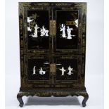 Chinese cabinet decorated with outdoor scenes with figures as well as the inside of the doors, 20th
