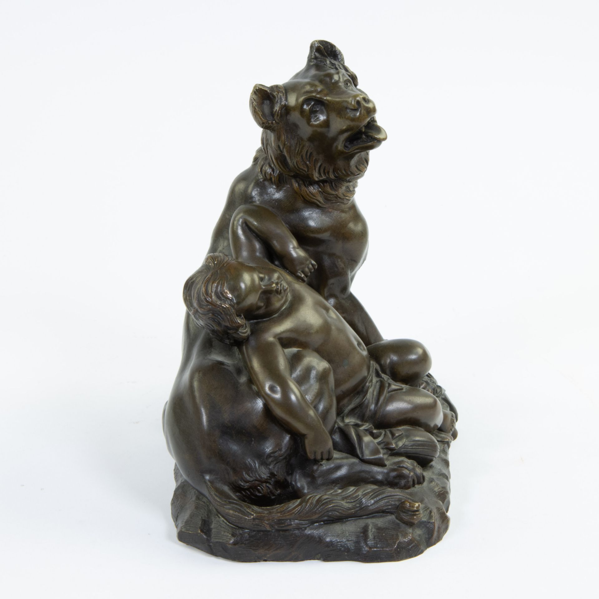 Bronze statue of a dog with child, signed - Image 4 of 5