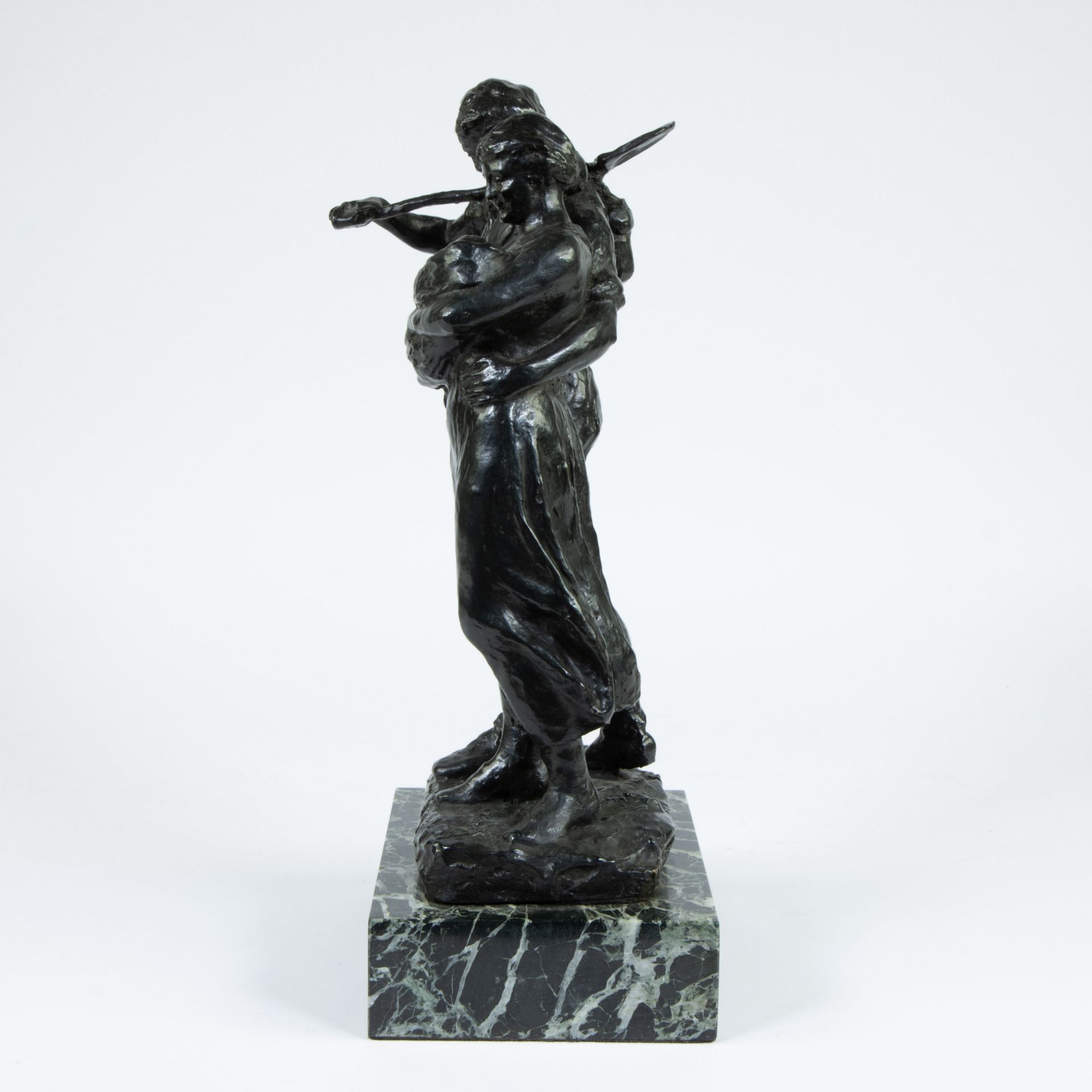 A. Bertram PEGRAM (1873-1941) 'The Family' patinated bronze mounted on a green veined marble base - Image 2 of 5