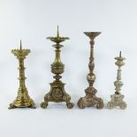 Collection of 4 candlesticks oa neo-Gothic marked BOURDON ORFEVRE Gand