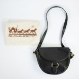 Delvaux black leather shoulder handbag with matching fabric bag