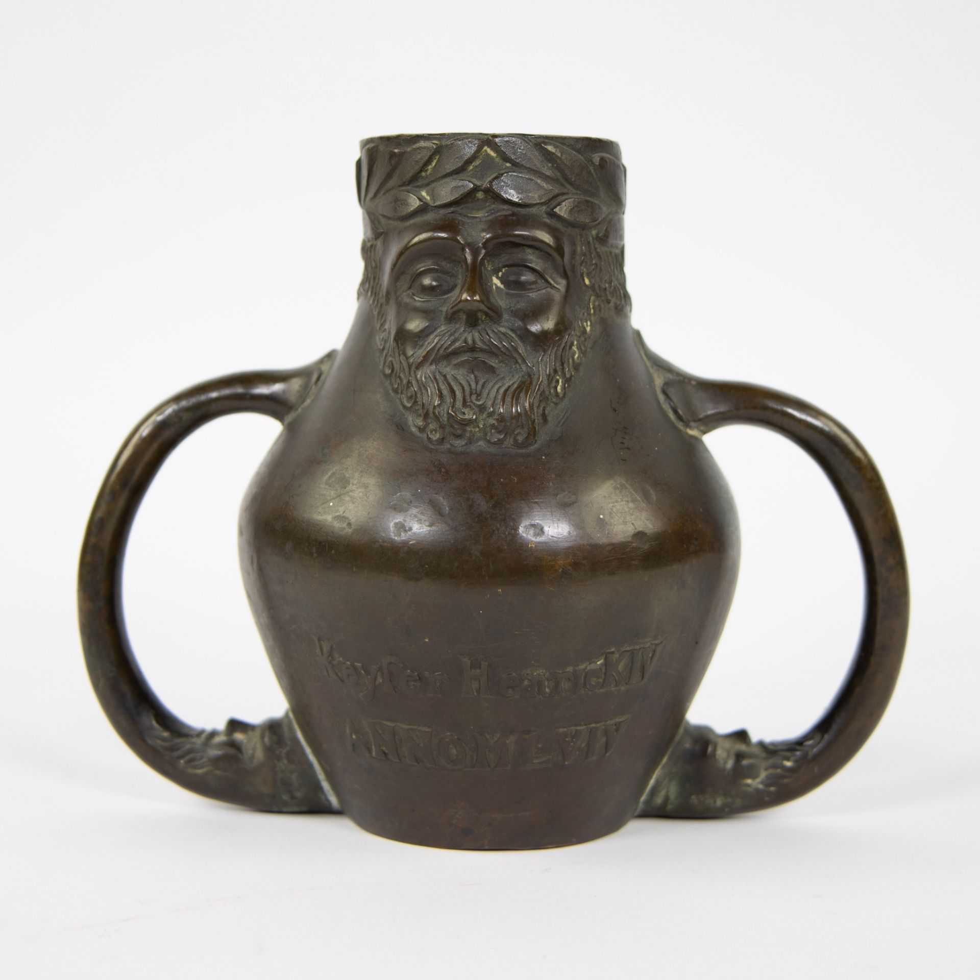 Bronze Bearded man jug marked ANNO MLVIV