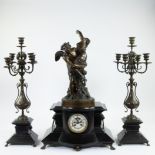 Exceptionally large Napoleon III fireplace set in black marble mer bronze statue of angel and Nymph