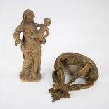 Wooden statue Mother and child on a pedestal, 18th century