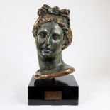 Green patinated head of Appolon of Corinth by E. Philippakis, museum edition, galvanoplasty