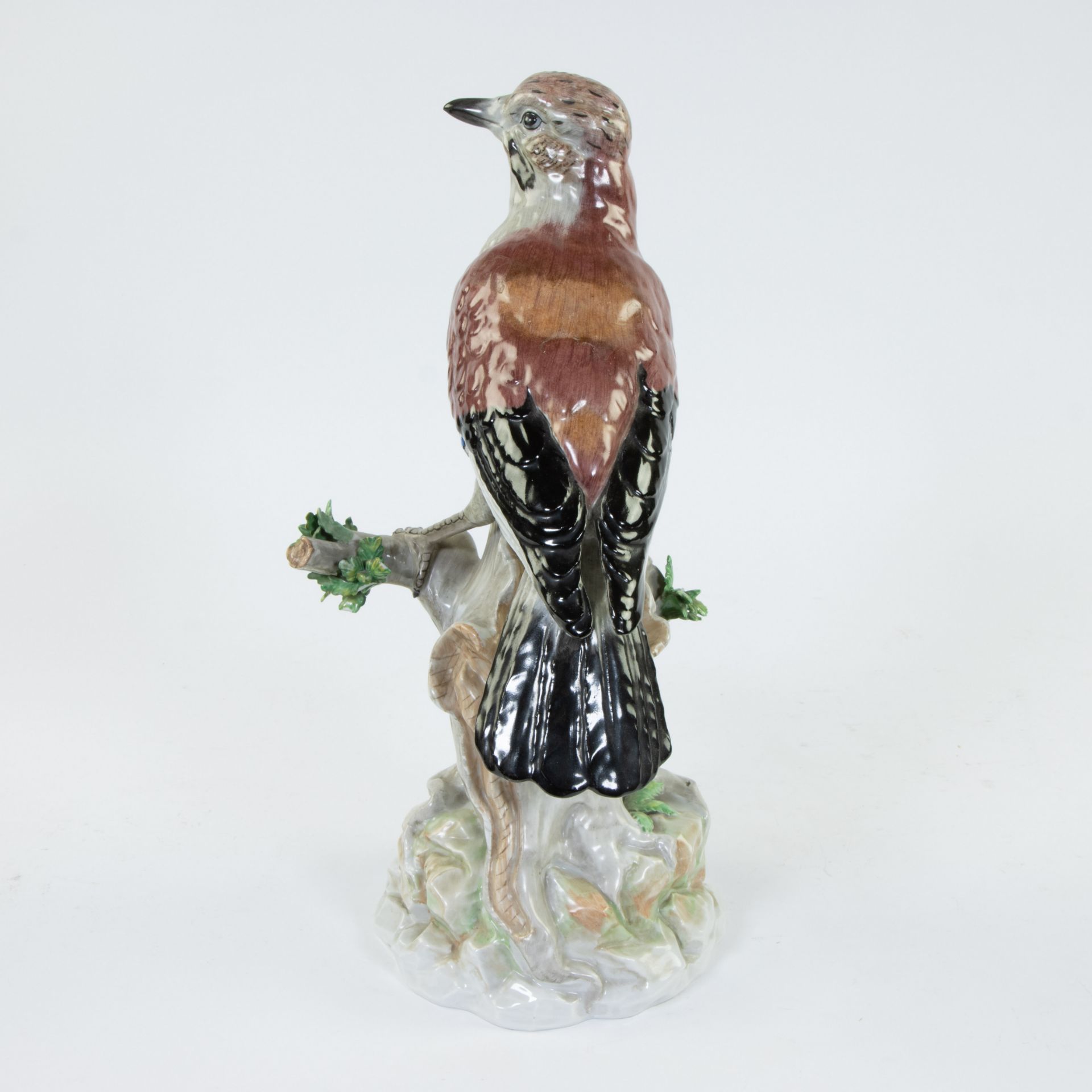 Beautiful, colourful porcelain bird on a tree stump, marked Dresden - Bild 3 aus 5