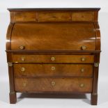 Beautiful antique Empire cylinder desk with three drawers at the bottom and 3 small drawers at the t
