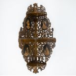 Finely carved corner console with medallions and marquetry, Italy circa 1880