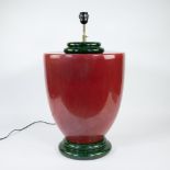 Red ceramic lampadaire with green marbled base and top, design Francois Chatain, marked