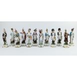 Twelve figures from Napoleon's army in polychrome decorated Saxon porcelain, 20th century