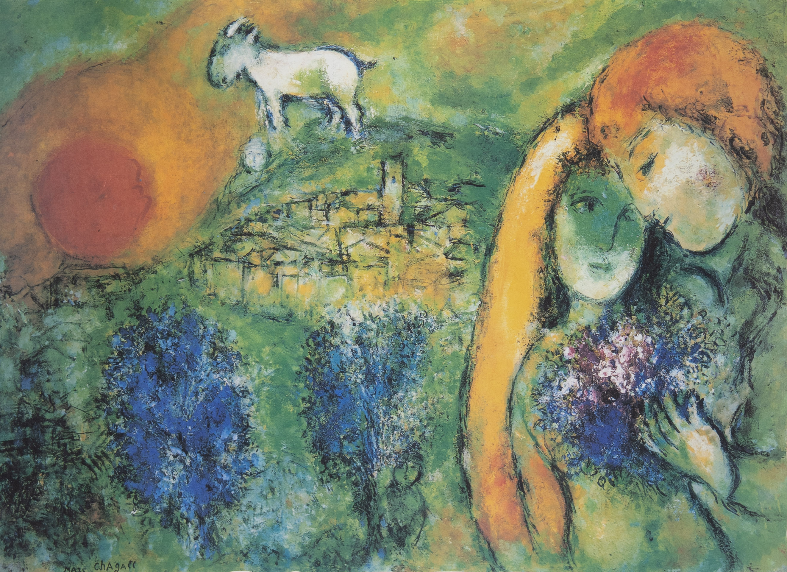 Print/Lithograph LES AMOUREUX DE VENCE by Marc CHAGALL, numbered 371/500 and signed in the plate.