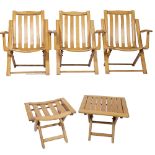 Beautiful set of three Swedish folding garden chairs and 2 benches probably from Hillerstorp Sweden.