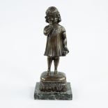 Bronze statue of a girl on a cushion with marble base, after Auguste MOREAU