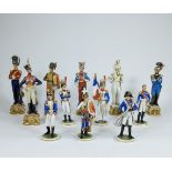 Porcelain statues of Napoleonic soldiers, King's Bruno Merli Capo di Monti and Kaiser