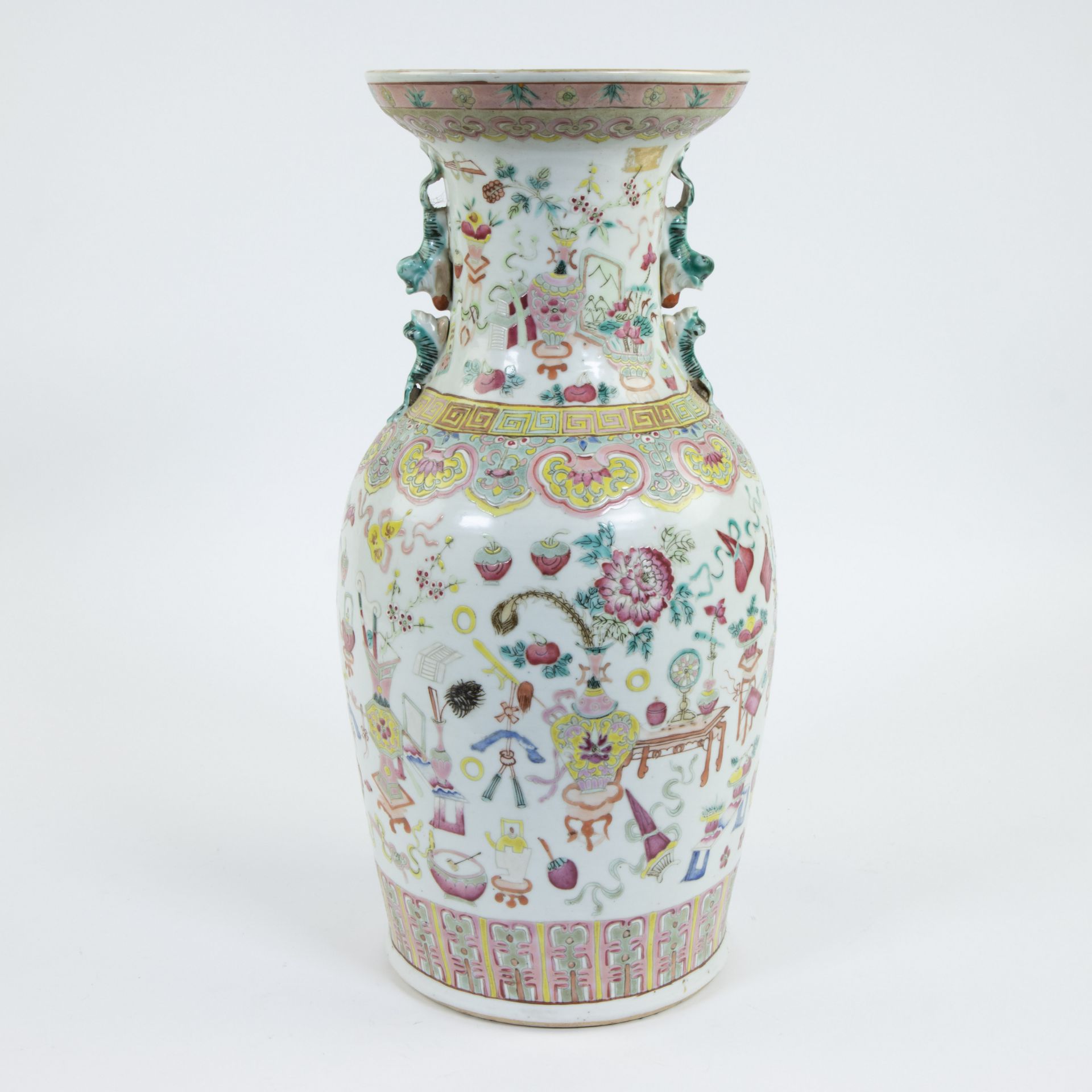 Chinese famille rose vase with decoration of valuables, 19th century