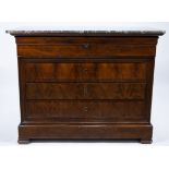 French chest of drawers with 4 drawers in mahogany and with grey-veined marble top