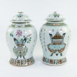 2 large Chinese lidded jars decorated with valuables and poems, 2nd half 19th century