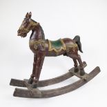 Antique rocking horse with original polychromy, 1930s