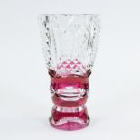 Val Saint Lambert red and clear cut crystal vase, signed VSL & P.V.