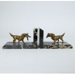Claude Marie DEVENET (1851-?), pair of gilt bronze bookends depicting hunting dogs, signed in the ma