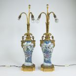 Pair of Chinese famille rose vases transformed into lampadaires with gilt bronze mounts, 19th centur
