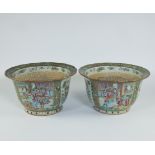 2 Chinese Canton flower pots with famille rose decor, 19th century