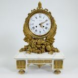19th-century French Louis XVI-style mantel clock, white marble and gilt bronze, signed E. Mottheau P