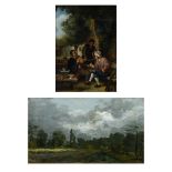 2 18/19th century paintings, oil on canvas Landscape, signed and a Romantic scene