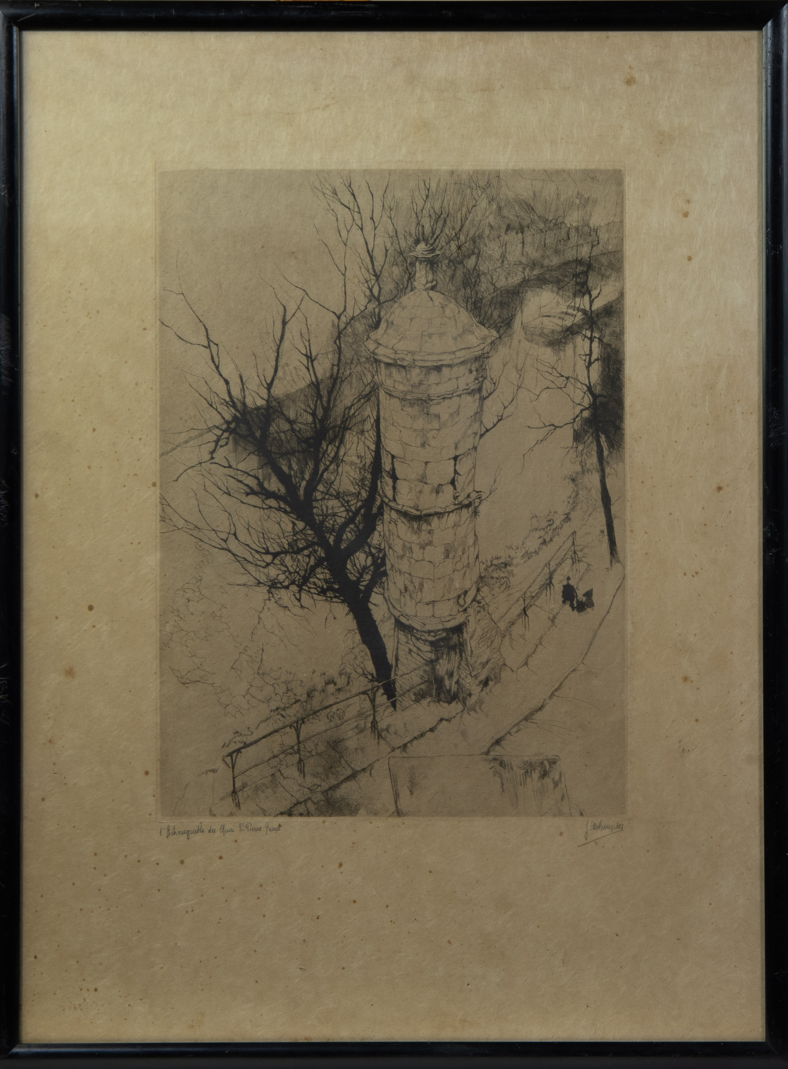Jules DE BRUYCKER (1870-1945), etching L'Echauguette de Quai St-Pierre Gand, signed., Added: Albert - Image 3 of 9