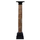 Marble pied de stalle, column of brown veined marble with base and top in black marble
