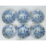 6 19th century Japanese plates blue/white, marked