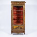 Display case with glass shelves in Louis XVI style with hand-painted panel romantic decor and bronze