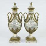 Pair of marble cassolettes with bronze garlands, France, 19th century
