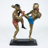 Polychrome bronze statue boxing full-contact, 1950s-70s